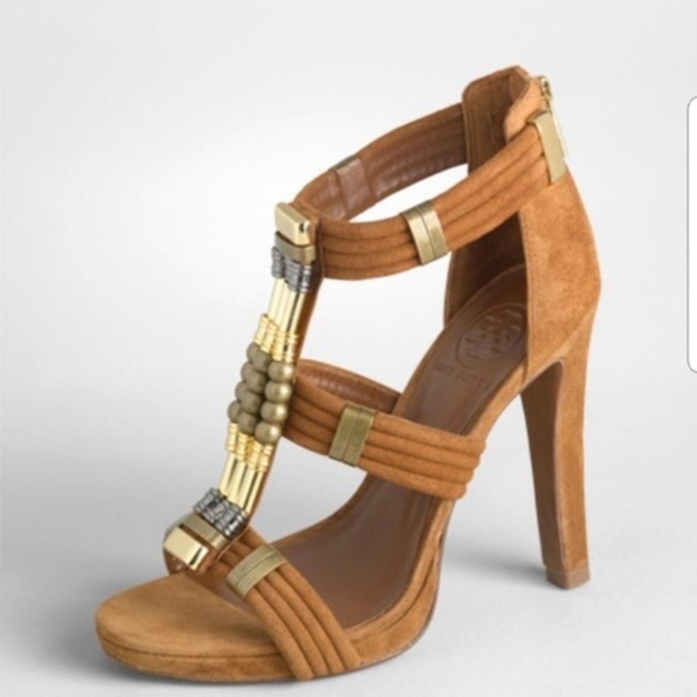 Tory Burch Carla Suede Beaded Heel Sandal